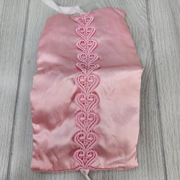 Vintage Pink Satin Accordion Hosiery Bag 5" Rickrack Trim 4 Pouches Stocking Org - Picture 3 of 8